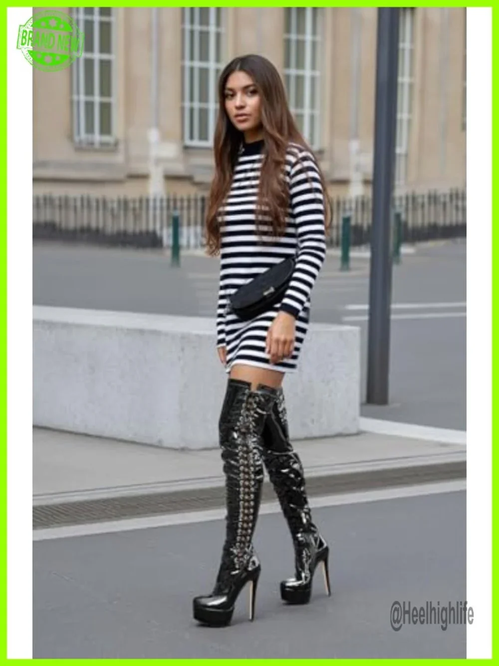 Over the Knee Platform Stiletto Lace-up Boots Patent Leather Thigh High Zipper